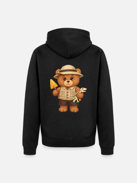 Teddy Bear Archaeologist - Unisex Premium Organic Zip Hoodie - black