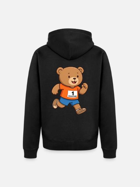 Teddybär Marathonläufer - Unisex Premium Bio Zip Hoodie - Schwarz