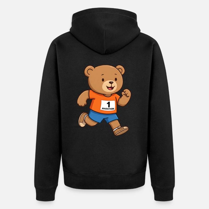 Teddybär Marathonläufer - Unisex Premium Bio Zip Hoodie - Schwarz