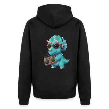 Dino Cartoon Triceratops der Musik hört - Unisex Premium Bio Zip Hoodie - Schwarz - Hinten - Nico (187cm)