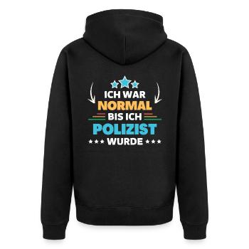 Ich war normal bis ich Polizist wurde - Unisex Premium Bio Zip Hoodie - Schwarz - Hinten - Nico (187cm)