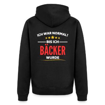 Ich war normal bis ich Bäcker wurde - Unisex Premium Bio Zip Hoodie - Schwarz - Hinten - Nico (187cm)