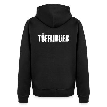 Schweizerdeutsch Töfflibueb - Unisex Premium Bio Zip Hoodie - Schwarz - Hinten - Nico (187cm)