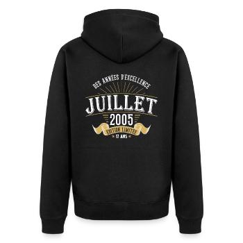 17 Ans Anniversaire Vintage Né(e) en Juillet 2005 - Veste à capuche bio Premium Unisexe - noir - Dos - Nico (187cm)