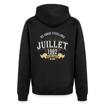 30 Ans Anniversaire Vintage Né(e) en Juillet 1992 - Veste à capuche bio Premium Unisexe - noir - Dos - Nico (187cm)