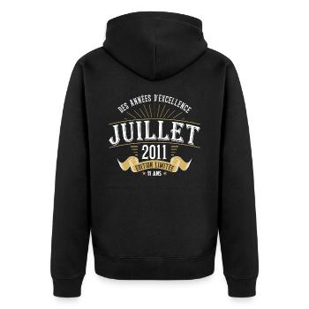 11 Ans Anniversaire Vintage Né(e) en Juillet 2011 - Veste à capuche bio Premium Unisexe - noir - Dos - Nico (187cm)