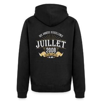 14 Ans Anniversaire Vintage Né(e) en Juillet 2008 - Veste à capuche bio Premium Unisexe - noir - Dos - Nico (187cm)