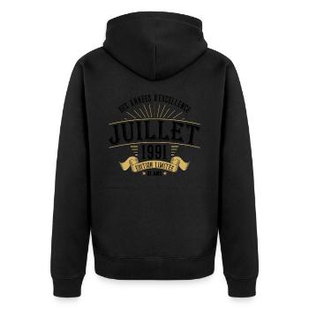 31 Ans Anniversaire Vintage Né(e) en Juillet 1991 - Veste à capuche bio Premium Unisexe - noir - Dos - Nico (187cm)