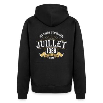 36 Ans Anniversaire Vintage Né(e) en Juillet 1986 - Veste à capuche bio Premium Unisexe - noir - Dos - Nico (187cm)