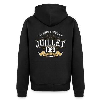 53 Ans Anniversaire Vintage Né(e) en Juillet 1969 - Veste à capuche bio Premium Unisexe - noir - Dos - Nico (187cm)