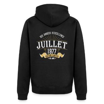 45 Ans Anniversaire Vintage Né(e) en Juillet 1977 - Veste à capuche bio Premium Unisexe - noir - Dos - Nico (187cm)