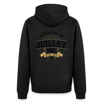 61 Ans Anniversaire Vintage Né(e) en Juillet 1961 - Veste à capuche bio Premium Unisexe - noir - Dos - Nico (187cm)