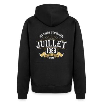 39 Ans Anniversaire Vintage Né(e) en Juillet 1983 - Veste à capuche bio Premium Unisexe - noir - Dos - Nico (187cm)