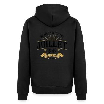 73 Ans Anniversaire Vintage Né(e) en Juillet 1949 - Veste à capuche bio Premium Unisexe - noir - Dos - Nico (187cm)