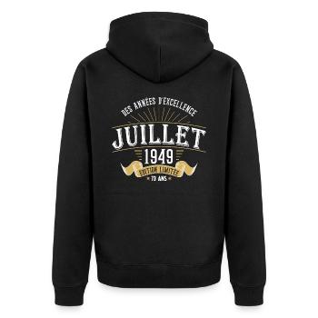 73 Ans Anniversaire Vintage Né(e) en Juillet 1949 - Veste à capuche bio Premium Unisexe - noir - Dos - Nico (187cm)