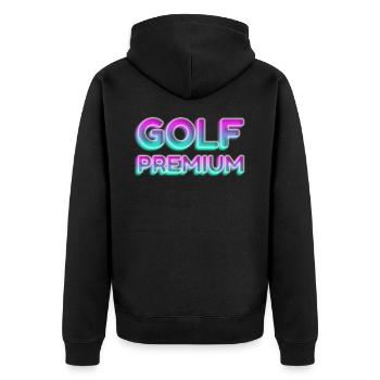 GOLF PREMIUM 80s 90s NEON GOLFER GREEN SLOGAN MOTIF - Unisex Premium Organic Zip Hoodie - black - Back - Nico (187cm)