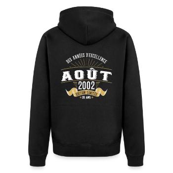 20 Ans Anniversaire Vintage Né(e) en Août 2002 - Veste à capuche bio Premium Unisexe - noir - Dos - Nico (187cm)