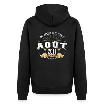 11 Ans Anniversaire Vintage Né(e) en Août 2011 - Veste à capuche bio Premium Unisexe - noir - Dos - Nico (187cm)