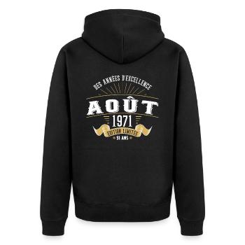 51 Ans Anniversaire Vintage Né(e) en Août 1971 - Veste à capuche bio Premium Unisexe - noir - Dos - Nico (187cm)
