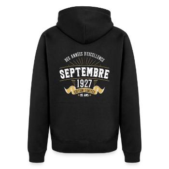 95 Ans Anniversaire Vintage En Septembre 1927 - Veste à capuche bio Premium Unisexe - noir - Dos - Nico (187cm)