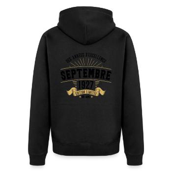 95 Ans Anniversaire Vintage En Septembre 1927 - Veste à capuche bio Premium Unisexe - noir - Dos - Nico (187cm)