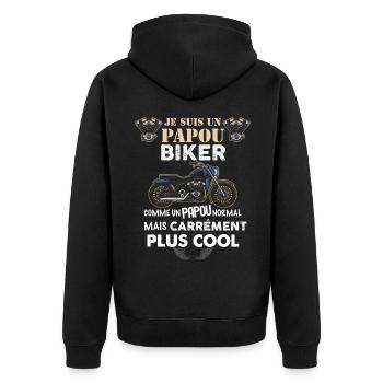 Papou Biker Idée Cadeau Homme Moto - Veste à capuche bio Premium Unisexe - noir - Dos - Nico (187cm)