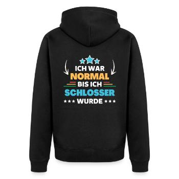Ich war normal bis ich Schlosser wurde - Unisex Premium Bio Zip Hoodie - Schwarz - Hinten - Nico (187cm)