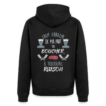Boucher Idée Cadeau Citation HUmour Homme - Veste à capuche bio Premium Unisexe - noir - Dos - Nico (187cm)