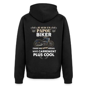 Papou motard Humour Homme Moto - Veste à capuche bio Premium Unisexe - noir - Dos - Nico (187cm)