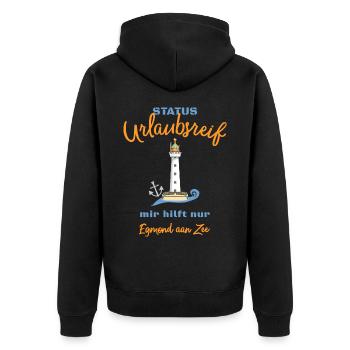 Egmond aan Zee, Niederlande, Status Urlaubsreif - Unisex Premium Bio Zip Hoodie - Schwarz - Hinten - Nico (187cm)