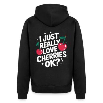 Kirsche Kirschen Früchte Essen - Unisex Premium Bio Zip Hoodie - Schwarz - Hinten - Nico (187cm)