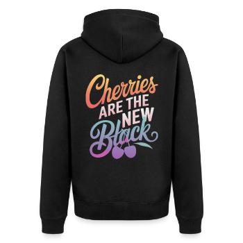 Kirsche Kirschen Früchte Essen - Unisex Premium Bio Zip Hoodie - Schwarz - Hinten - Nico (187cm)
