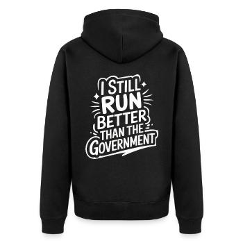 Amputation Behinderung - Unisex Premium Bio Zip Hoodie - Schwarz - Hinten - Nico (187cm)