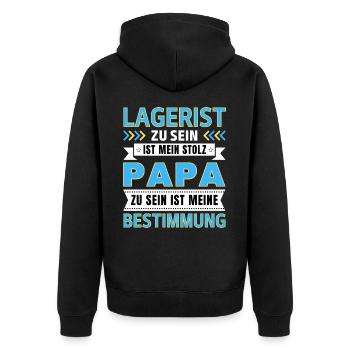 Lagerist zu sein ist mein Stolz; Papa Geschenk - Unisex Premium Bio Zip Hoodie - Schwarz - Hinten - Nico (187cm)