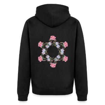Jüdischer Davidstern Blumen - Unisex Premium Bio Zip Hoodie - Schwarz - Hinten - Nico (187cm)