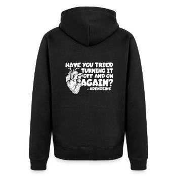 Aus und wieder einschalten Adenosine Cardiac Nurse - Unisex Premium Bio Zip Hoodie - Schwarz - Hinten - Nico (187cm)