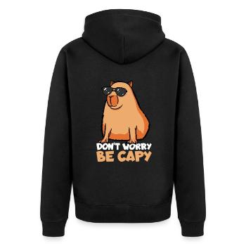 Don't Worry Be Capy - Unisex Premium Bio Zip Hoodie - Schwarz - Hinten - Nico (187cm)