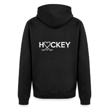 Eishockey - Unisex Premium Bio Zip Hoodie - Schwarz - Hinten - Nico (187cm)
