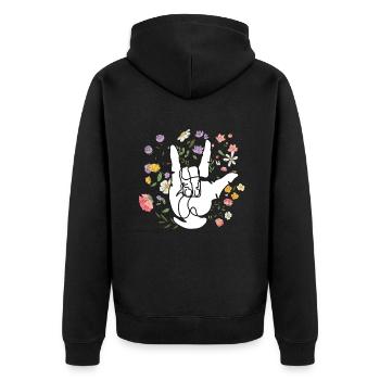 Amerikanische Gebärdensprache Liebe ASL - Unisex Premium Bio Zip Hoodie - Schwarz - Hinten - Nico (187cm)