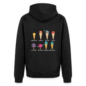 Sonnensystem-Eiscreme - Unisex Premium Bio Zip Hoodie - Schwarz - Hinten - Nico (187cm)