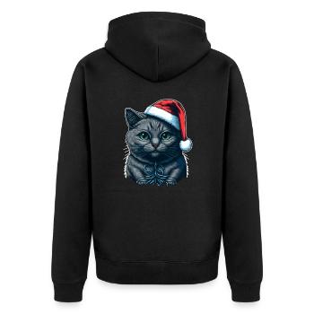 Süßes Kätzchen mit Weihnachtsmütze - Unisex Premium Bio Zip Hoodie - Schwarz - Hinten - Nico (187cm)
