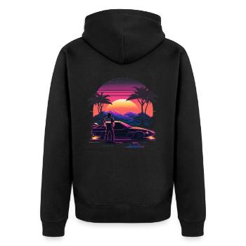 Vaporwave Sonnenuntergang - Unisex Premium Bio Zip Hoodie - Schwarz - Hinten - Nico (187cm)