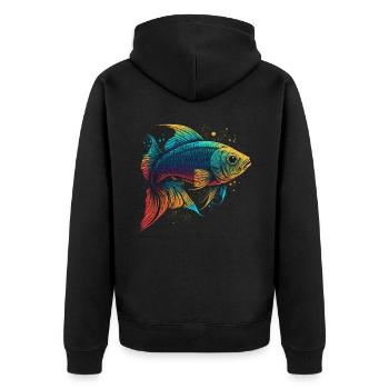 Bunte Fische - Unisex Premium Bio Zip Hoodie - Schwarz - Hinten - Nico (187cm)