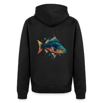 Vintage Fisch - Unisex Premium Bio Zip Hoodie - Schwarz - Hinten - Nico (187cm)
