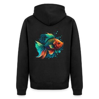 Regenbogenfisch Illustration - Unisex Premium Bio Zip Hoodie - Schwarz - Hinten - Nico (187cm)