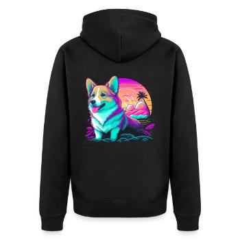 Corgi Beach Day - Unisex Premium Organic Zip Hoodie - black - Back - Nico (187cm)