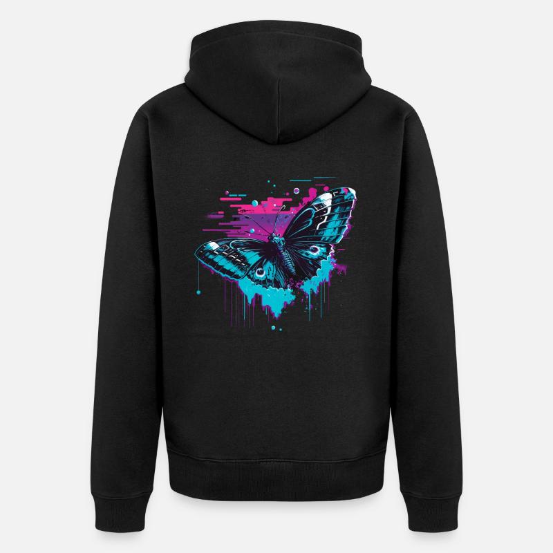 Beauté rétrofuturiste du papillon - Veste à capuche bio Premium Unisexe - noir