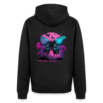 Nostalgische Transformation des Schmetterlings - Unisex Premium Bio Zip Hoodie - Schwarz - Hinten - Nico (187cm)