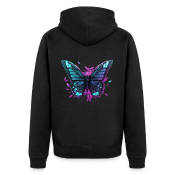 Jardin des papillons Vaporwave - Veste à capuche bio Premium Unisexe - noir - Dos - Nico (187cm)