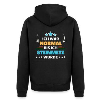 Ich war normal bis ich Steinmetz wurde - Unisex Premium Bio Zip Hoodie - Schwarz - Hinten - Nico (187cm)